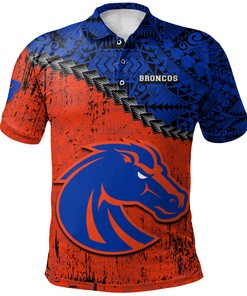 NCAA Boise State Broncos Orange Blue Grunge Polynesian Polo Shirt