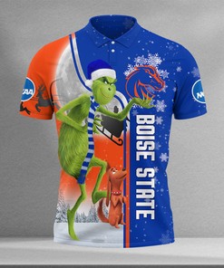 NCAA Boise State Broncos The Grinch Ugly Christmas Blue Orange Polo Shirt