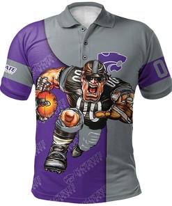 NCAA Kansas State Wildcats Custom Number Purple Silver Mascot Polo Shirt