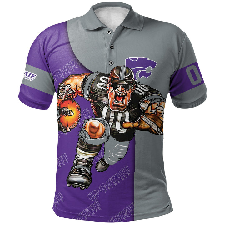 NCAA Kansas State Wildcats Custom Number Purple Silver Mascot Polo Shirt