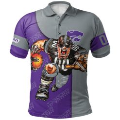 NCAA Kansas State Wildcats Custom Number Purple Silver Mascot Polo Shirt - Image 2