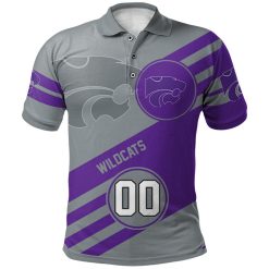 NCAA Kansas State Wildcats Custom Number Silver Purple Polo Shirt - Image 2