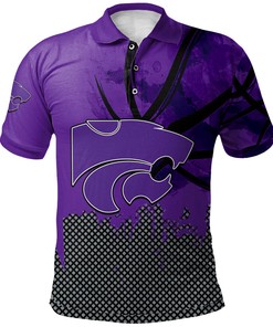 NCAA Kansas State Wildcats Custom Text Number Purple Grunge Polo Shirt