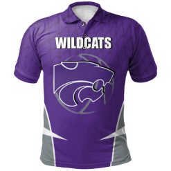 NCAA Kansas State Wildcats Custom Text Number Purple Silver Polo Shirt - Image 2