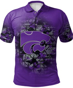 NCAA Kansas State Wildcats Custom Text Number Purple Silver Polo Shirt V4