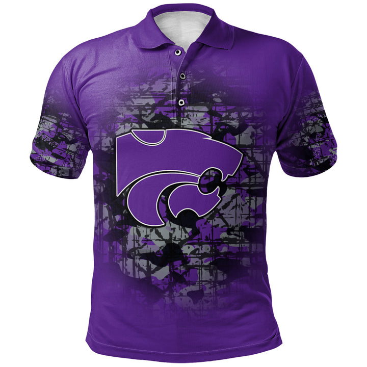 NCAA Kansas State Wildcats Custom Text Number Purple Silver Polo Shirt V4