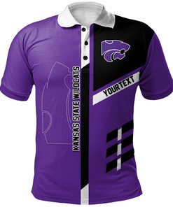 NCAA Kansas State Wildcats Custom Text Purple Black Polo Shirt