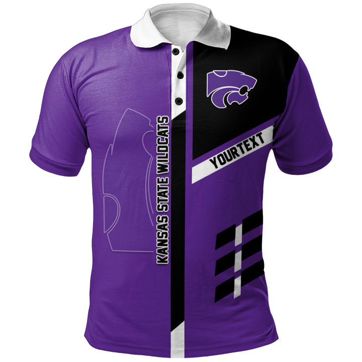 NCAA Kansas State Wildcats Custom Text Purple Black Polo Shirt
