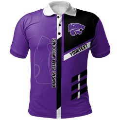 NCAA Kansas State Wildcats Custom Text Purple Black Polo Shirt - Image 2
