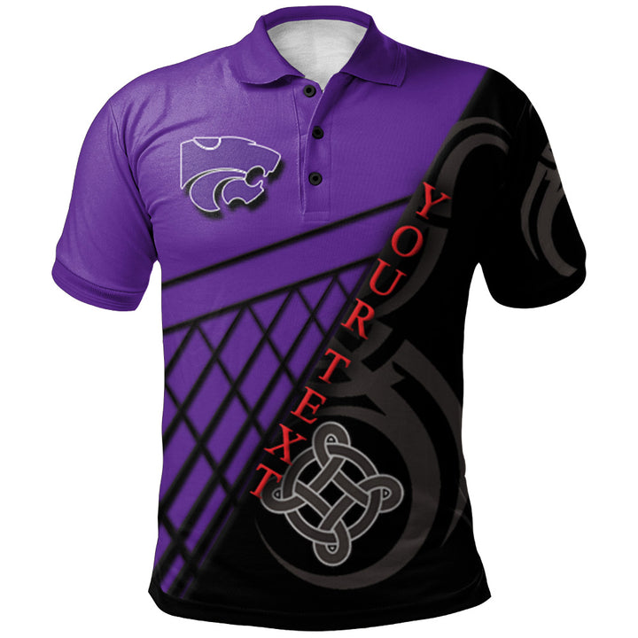 NCAA Kansas State Wildcats Custom Text Purple Black Polo Shirt V2