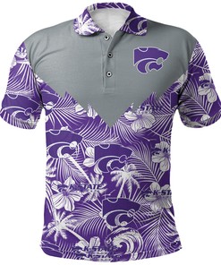 NCAA Kansas State Wildcats Flowers Purple Silver Polo Shirt