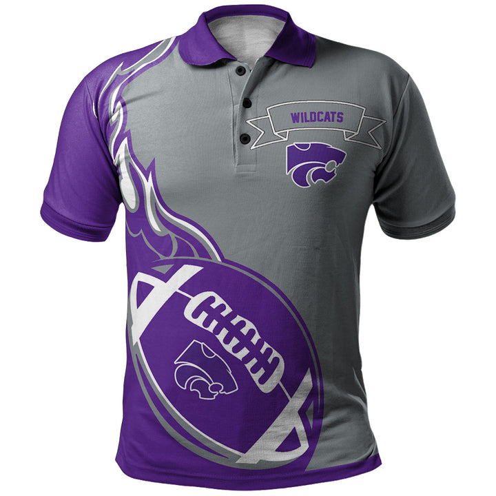 NCAA Kansas State Wildcats Purple Flame Ball Silver Polo Shirt