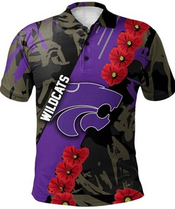 NCAA Kansas State Wildcats Red Flowers Purple Polo Shirt