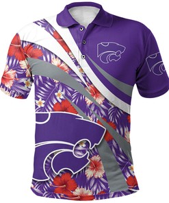 NCAA Kansas State Wildcats Red Hibiscus Purple Polo Shirt