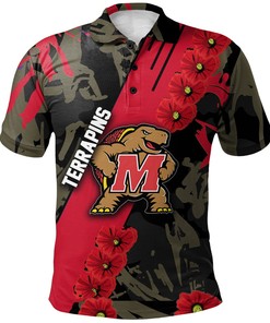 NCAA Maryland Terrapins Red Flowers Polo Shirt