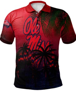 NCAA Ole Miss Rebels Coconut Tree Tropical Grunge Polo Shirt