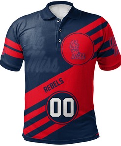 NCAA Ole Miss Rebels Custom Number Red Blue Polo Shirt V11