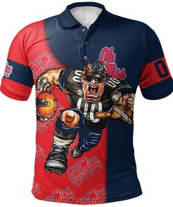 NCAA Ole Miss Rebels Custom Number Red Blue Polo Shirt V2