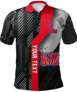 NCAA Ole Miss Rebels Custom Text Number Blue Black Polo Shirt V10