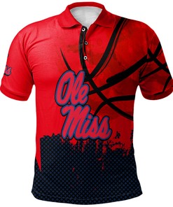 NCAA Ole Miss Rebels Custom Text Number Red Blue Grunge Polo Shirt V8