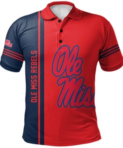 NCAA Ole Miss Rebels Custom Text Number Red Blue Polo Shirt V5