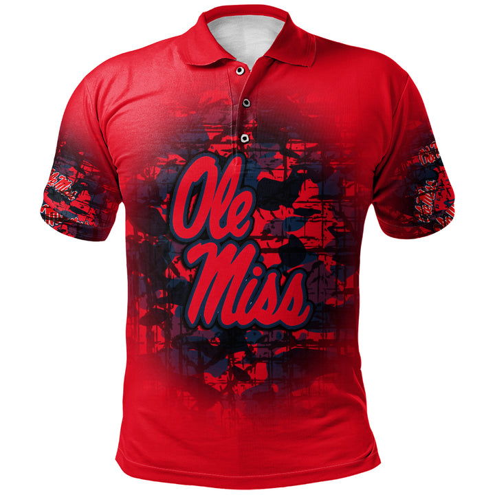 NCAA Ole Miss Rebels Custom Text Number Red Camouflage Polo Shirt