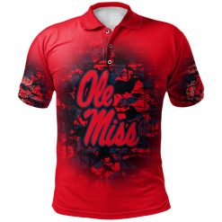 NCAA Ole Miss Rebels Custom Text Number Red Camouflage Polo Shirt - Image 2