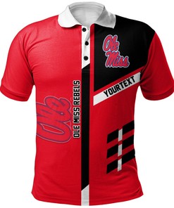 NCAA Ole Miss Rebels Custom Text Red Black Polo Shirt V3