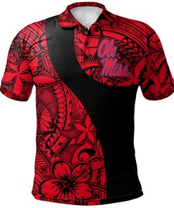 NCAA Ole Miss Rebels Red Black Polynesian Polo Shirt