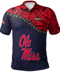 NCAA Ole Miss Rebels Red Blue Grunge Polynesian Polo Shirt
