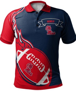 NCAA Ole Miss Rebels Red Flame Ball Blue Polo Shirt