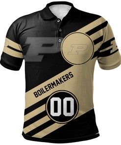 NCAA Purdue Boilermakers Custom Name Black Gold Polo Shirt V15