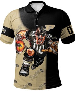 NCAA Purdue Boilermakers Custom Number Gold Black Polo Shirt