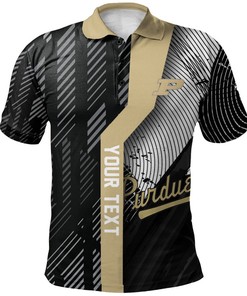 NCAA Purdue Boilermakers Custom Text Number Black Gold Polo Shirt V14