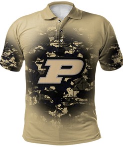 NCAA Purdue Boilermakers Custom Text Number Gold Black Polo Shirt V12