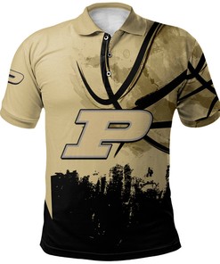 NCAA Purdue Boilermakers Custom Text Number Gold Black Polo Shirt V13