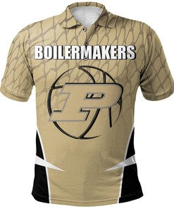 NCAA Purdue Boilermakers Custom Text Number Gold Black Polo Shirt V16