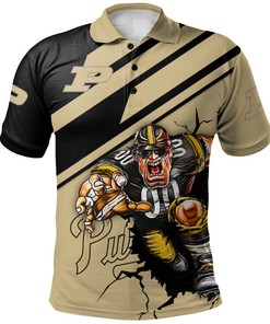 NCAA Purdue Boilermakers Gold Black Mascot Polo Shirt