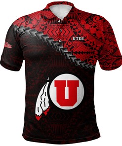 NCAA Utah Utes Black Red Polynesian Grunge Polo Shirt V6