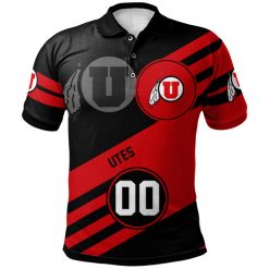 NCAA Utah Utes Custom Number Red Black Polo Shirt V9 - Image 2
