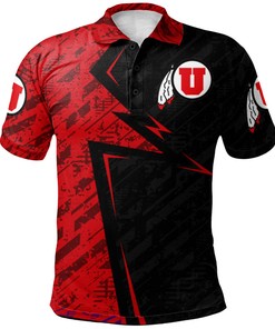 NCAA Utah Utes Custom Text Number Red Black Lightning Polo Shirt