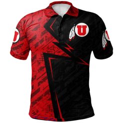NCAA Utah Utes Custom Text Number Red Black Lightning Polo Shirt - Image 2
