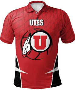 NCAA Utah Utes Custom Text Number Red Black Polo Shirt V8
