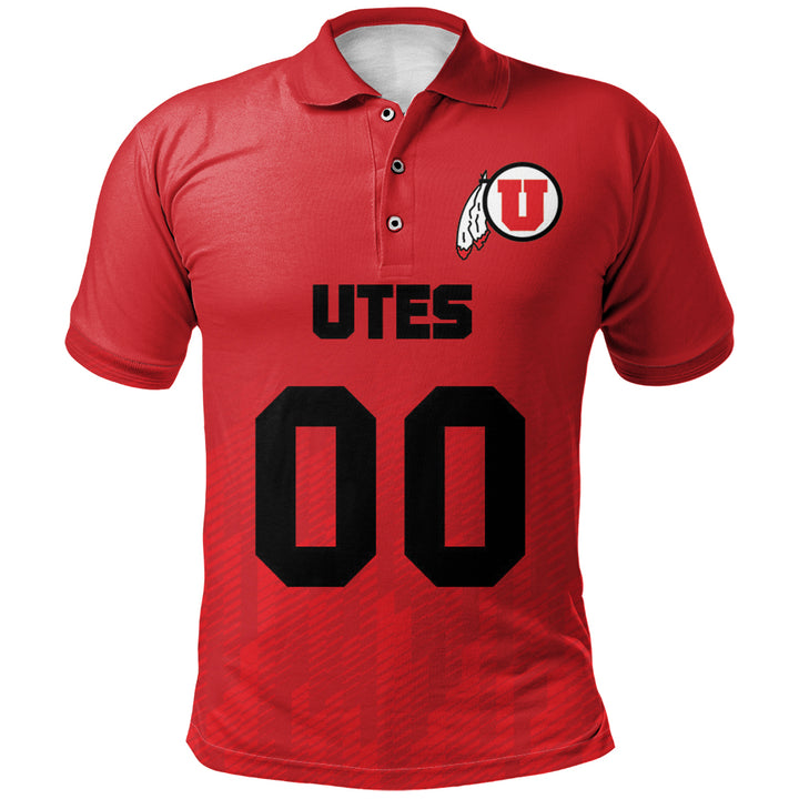 NCAA Utah Utes Custom Text Number Red Ombre Polo Shirt