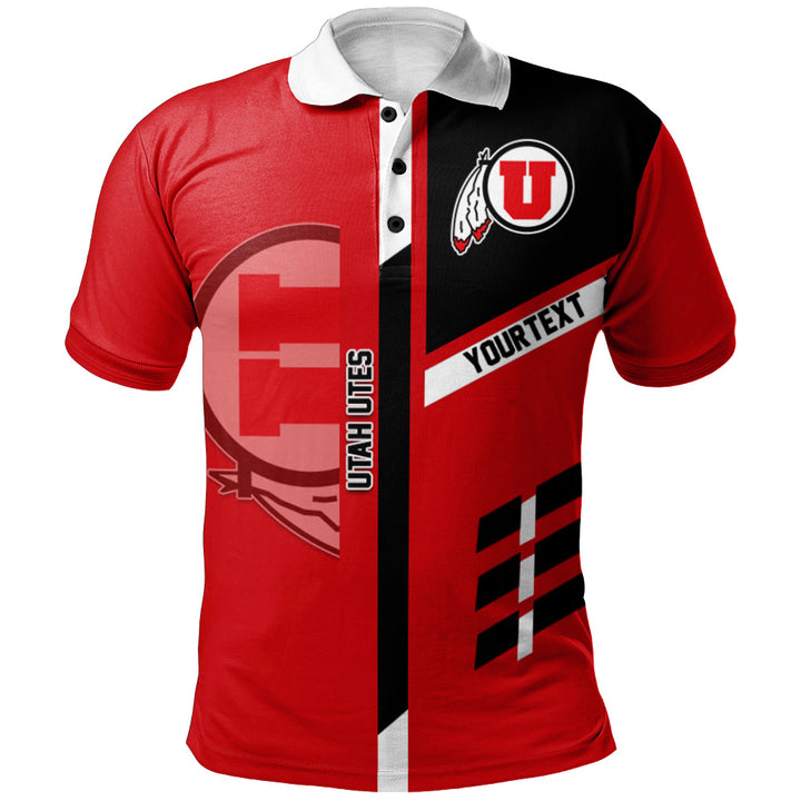NCAA Utah Utes Custom Text Red Black Polo Shirt V4