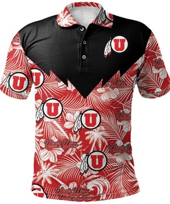 NCAA Utah Utes Flower Tropical Red Black Polo Shirt