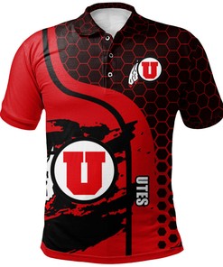 NCAA Utah Utes Red Black Curve Polo Shirt V10