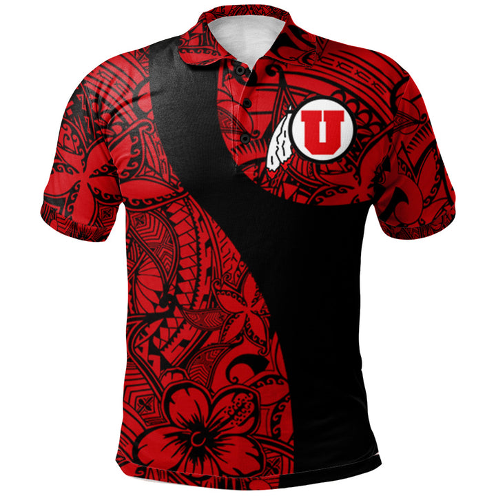 NCAA Utah Utes Red Black Polynesian Polo Shirt