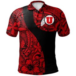 NCAA Utah Utes Red Black Polynesian Polo Shirt - Image 2