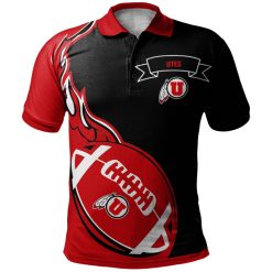 NCAA Utah Utes Red Flame Ball Black Polo Shirt - Image 2